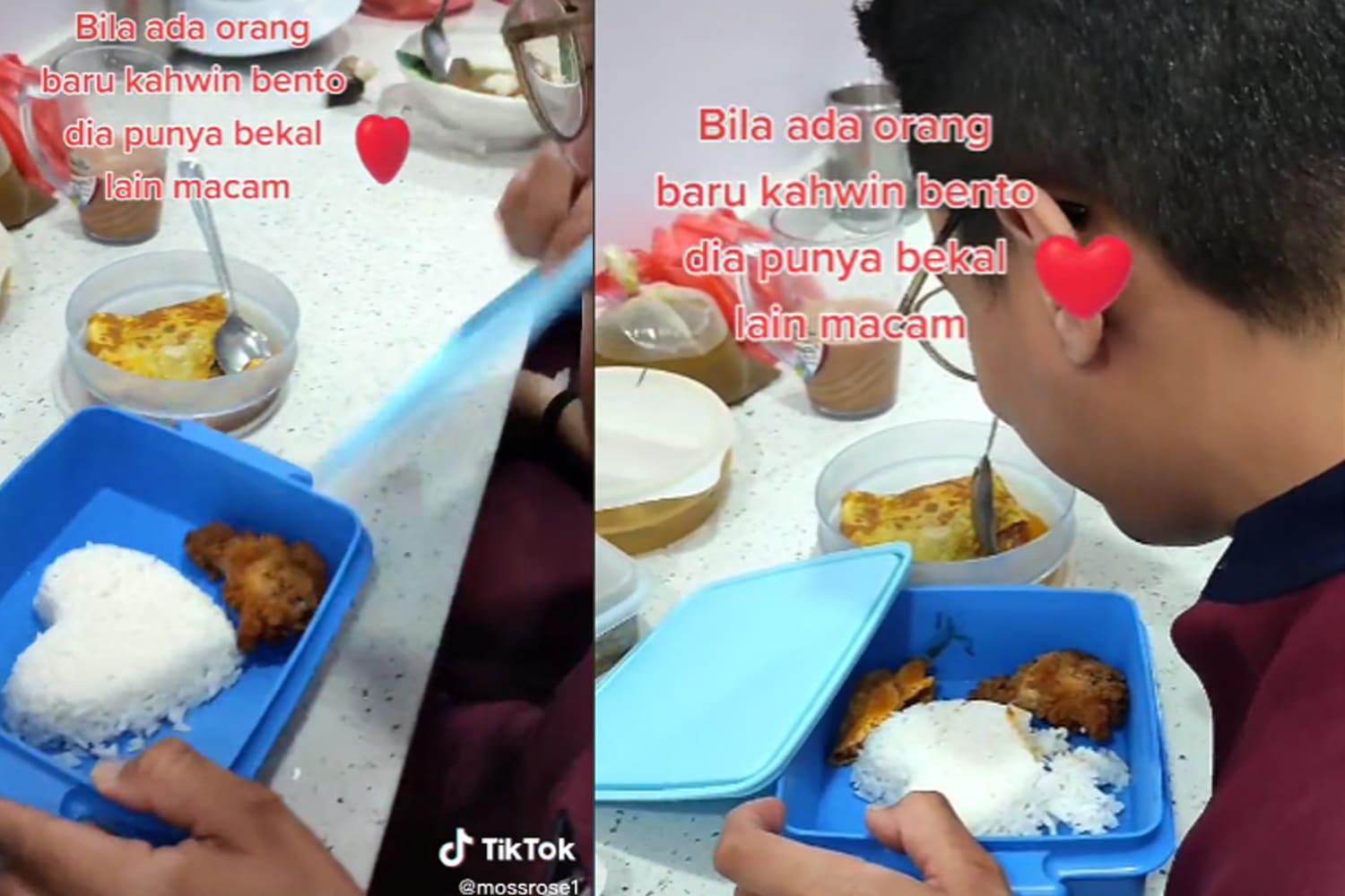 Baru kahwin, lelaki jadi malu nak makan bekal di ofis, siap nasi bentuk love