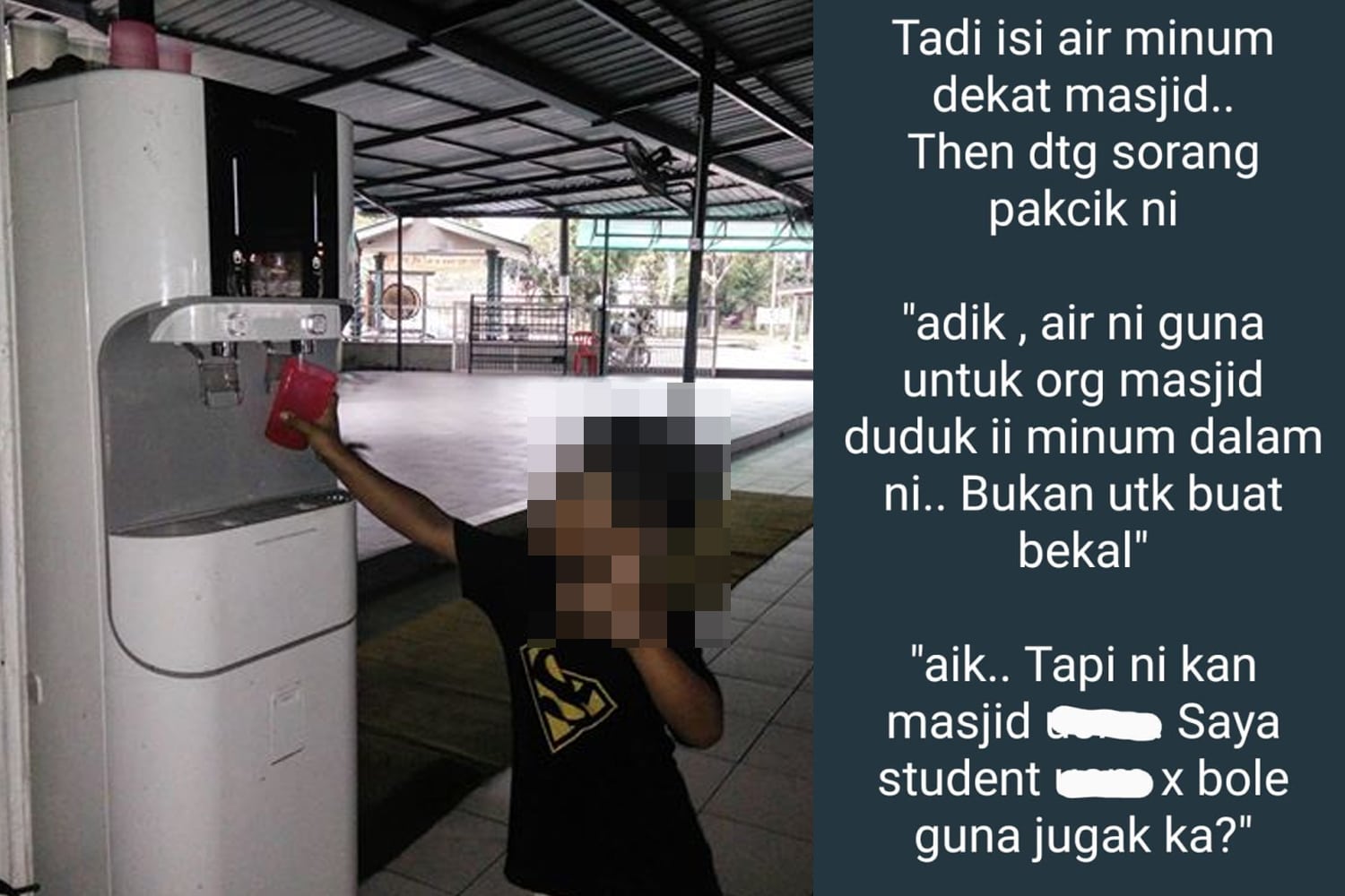 AJK masjid mengamuk marah pelajar isi air dalam botol dikecam, dakwa ini untuk jemaah sahaja